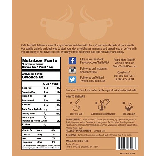 Cafe Tastlé Single Serve Vanilla Latte Coffee, 10 Count