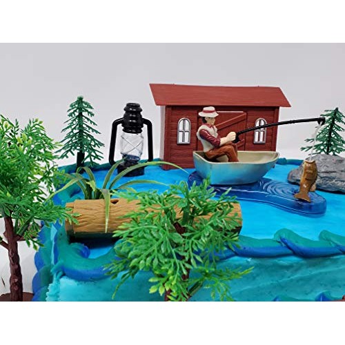 Gone Fishing Fisherman Themed Birthday Cake Topper Set Featuring