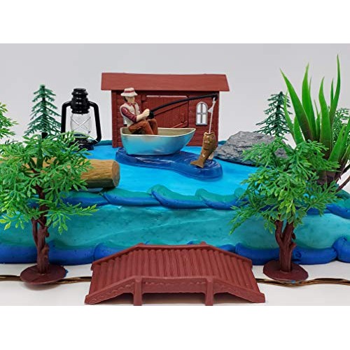 Gone Fishing Fisherman Themed Birthday Cake Topper Set Featuring
