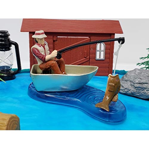 Gone Fishing Fisherman Themed Birthday Cake Topper Set Featuring