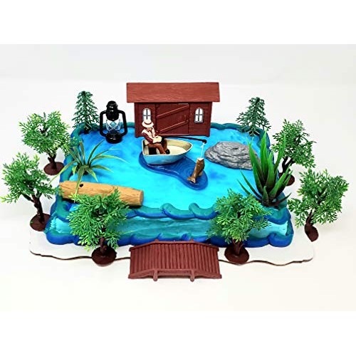 Gone Fishing Fisherman Themed Birthday Cake Topper Set Featuring
