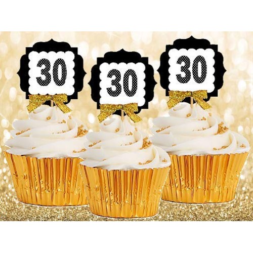 30Th Birthday Anniversary Gold Ribbon Novelty Cupcake Appetizer