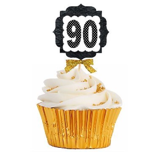 90Th Birthday Anniversary Gold Ribbon Novelty Cupcake Appetizer