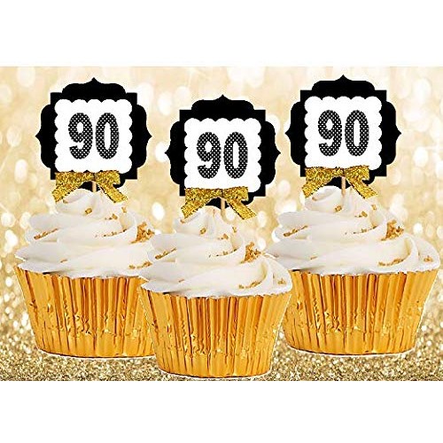 90Th Birthday Anniversary Gold Ribbon Novelty Cupcake Appetizer