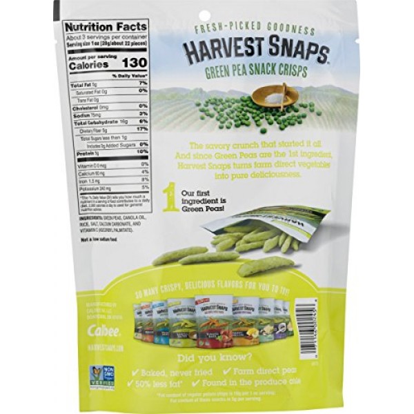 Harvest Snaps Green Pea Snack Crisps, Lightly Salted, 3.3-Ounce