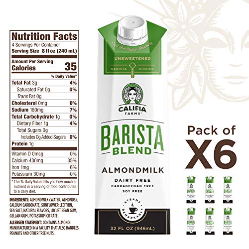 Califia Farms - Almond Milk, Unsweetened Barista Blend, 32 Oz P