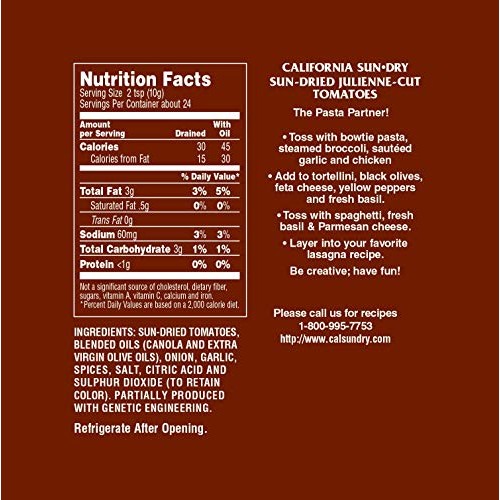 California Sun Dry Sun-Dried Julienne Cut Tomatoes With Herbs 8.