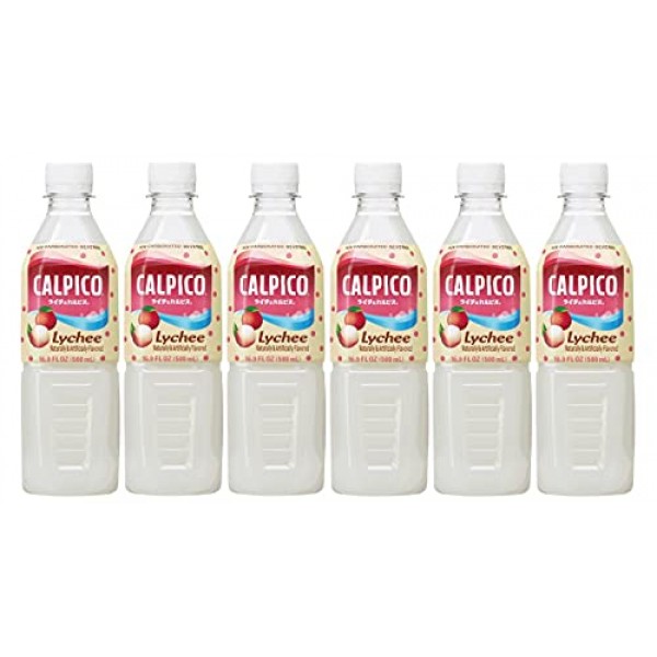 Calpico Japanese Non-Carbonated Soft Drink, Lychee 16.9oz, 6 Pack