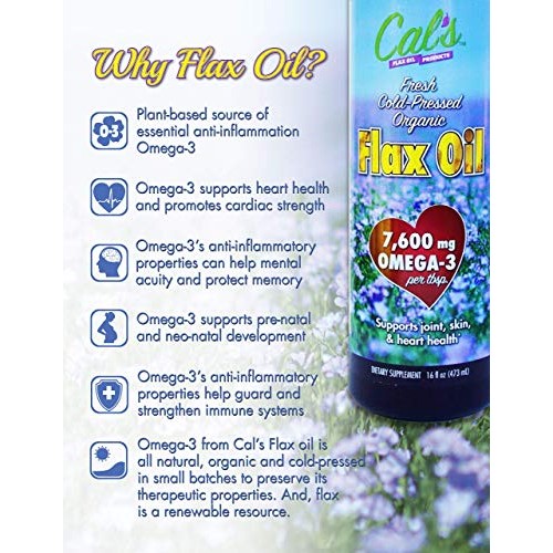 Cals Flax Oil, Organic Pure Essential, Unrefined Cold-Pressed F