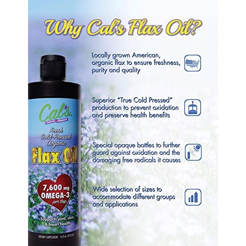 Cals Flax Oil, Organic Pure Essential, Unrefined Cold-Pressed F