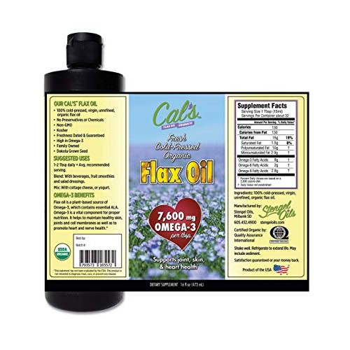 Cals Flax Oil, Organic Pure Essential, Unrefined Cold-Pressed F