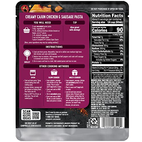 Campbell’S Cooking Sauces, Creamy Cajun Sauce, 11 Oz Pouch Campbell’S Cooking Sauces, Creamy Cajun Sauce, 11 Oz Pouch