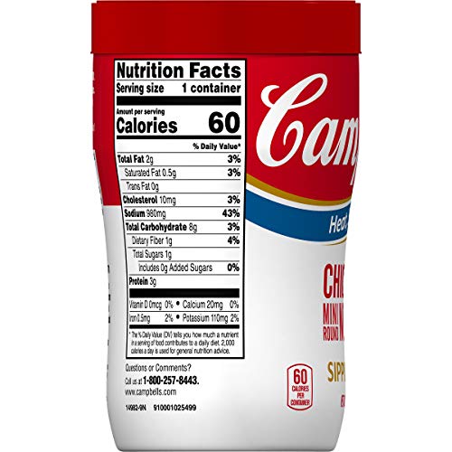 Campbells Soup On The Go Chicken &Amp; Mini Round Noodles Soup, 10.