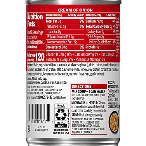 Campbells Condensed Soup, Cream Of Onion, 10.5 Ounce Pack Of 12