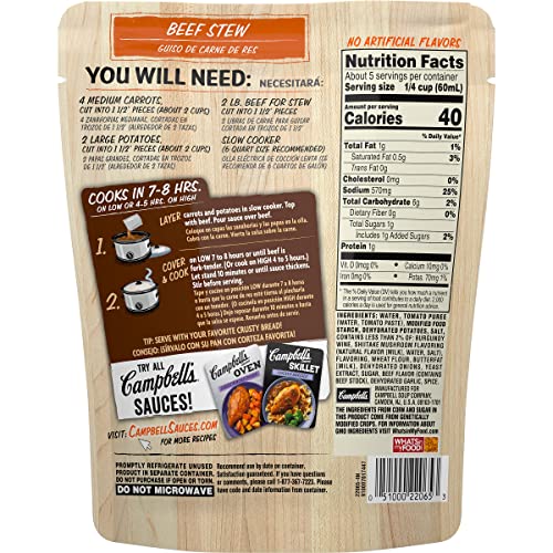 Campbells Cooking Sauces, Hearty Beef Stew, 12 Oz Pouch Case O
