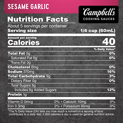 Campbells Cooking Sauces, Sesame Garlic, 11 Oz Pouch Case Of 6
