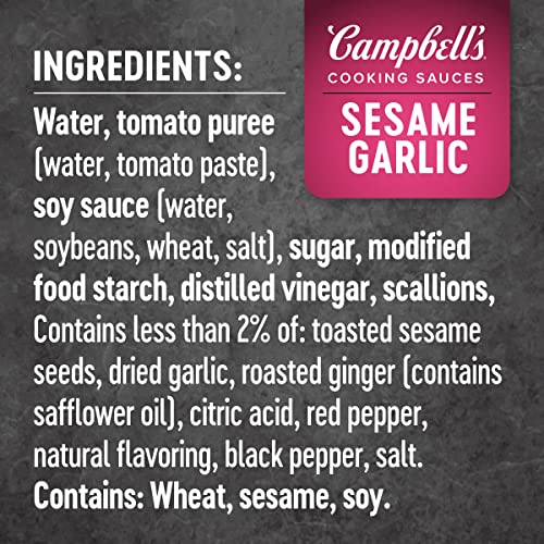 Campbells Cooking Sauces, Sesame Garlic, 11 Oz Pouch Case Of 6