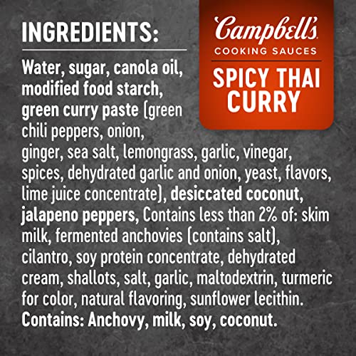 Campbells Cooking Sauces, Spicy Thai Curry, 11 Oz Pouch Case O