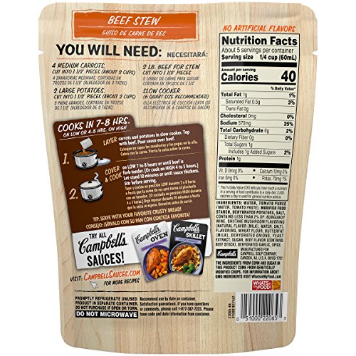 Campbells Slow Cooker Sauces Beef Stew, 12 Oz. Pouch Pack Of 6