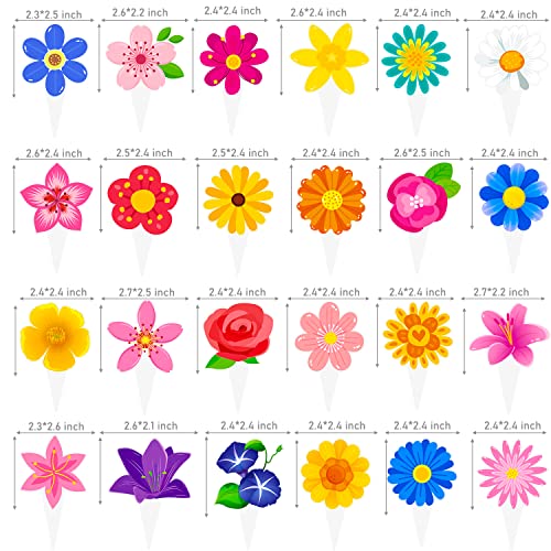48Pcs Floral Flower Cupcake Toppers Flower Party Cake Cupcake To