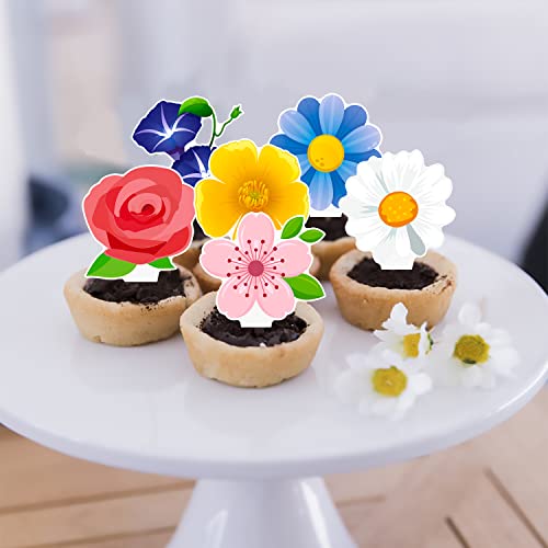 48Pcs Floral Flower Cupcake Toppers Flower Party Cake Cupcake To