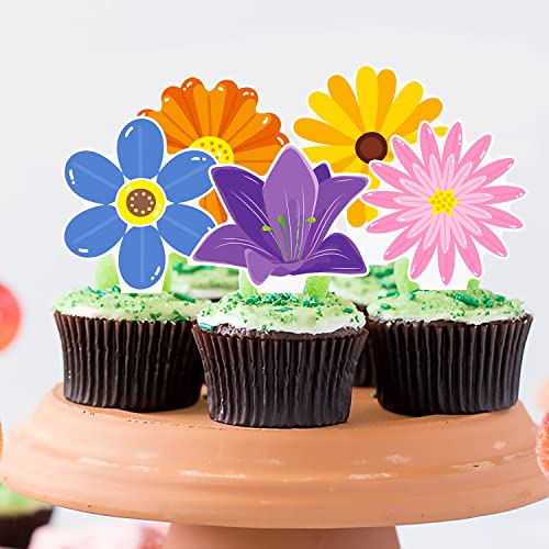 48Pcs Floral Flower Cupcake Toppers Flower Party Cake Cupcake To