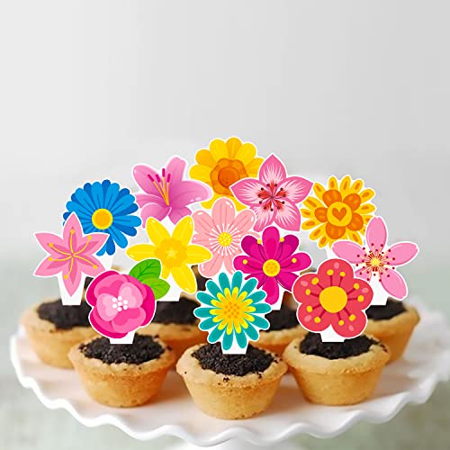 48Pcs Floral Flower Cupcake Toppers Flower Party Cake Cupcake To
