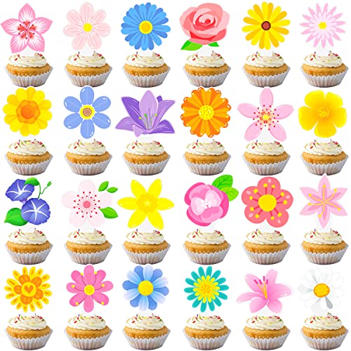 48Pcs Floral Flower Cupcake Toppers Flower Party Cake Cupcake To