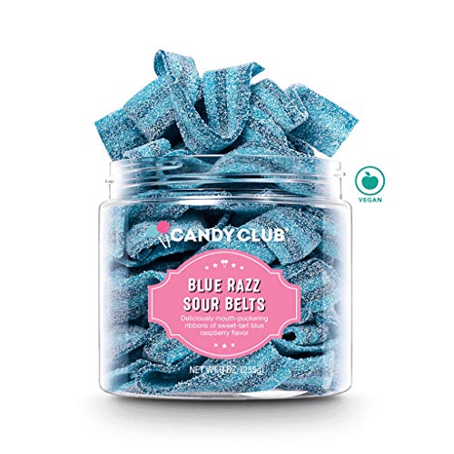 Candy Club, Blue Razz Sour Belts, Fruit Gummy Candies - 8Oz