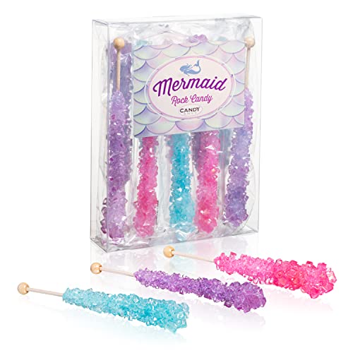 Mermaid Rock Candy Sticks - 10 Individually Wrapped Rock Candy O