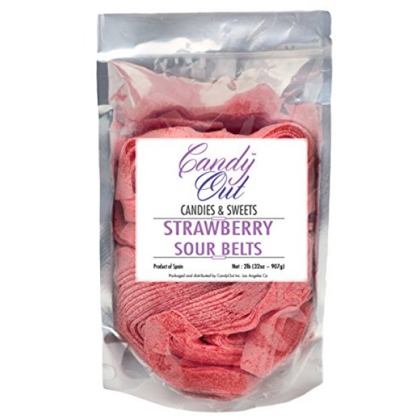 CandyOut Sour Candy Belts Strawberry 2 Pound Resealable Bag