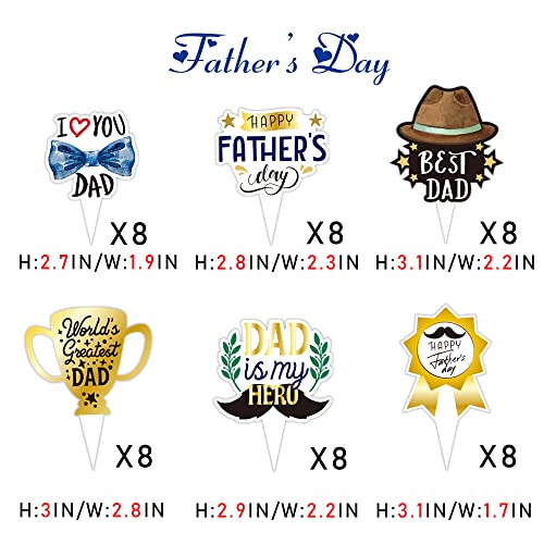 Fathers Day Cupcake Toppers 48pcs Happy Fathers Day Cake Topper...