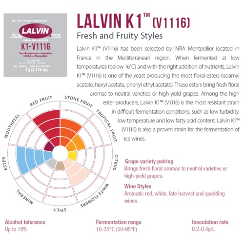 Lalvin K1-V1116 Wine Yeast 10 Pack - Make Wine Cider Mead Komb...
