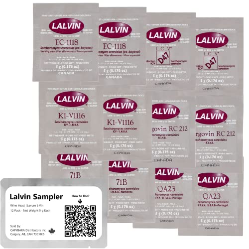 Lalvin Sampler Wine Yeast 12 Pack - Make Wine Cider Mead Kombu...