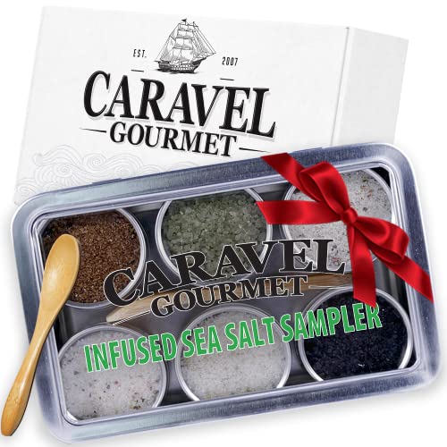 The Infused Sea Salt Sampler - 6 Reusable Tins With Bamboo Spoon