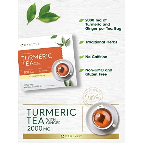 Turmeric Tea Bags with Ginger | 50 Tea Bags | Caffeine Free | No...