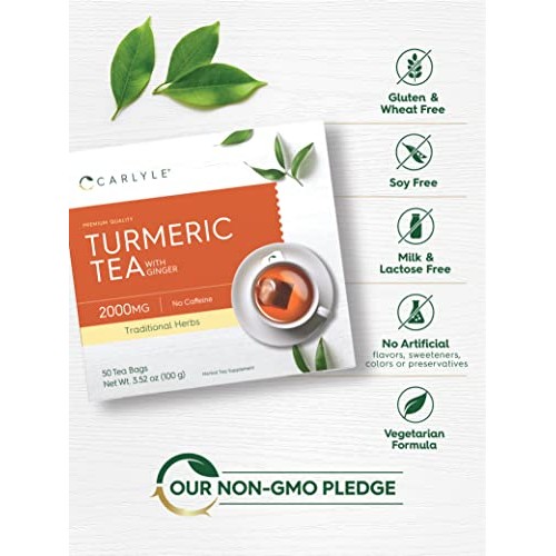 Turmeric Tea Bags with Ginger | 50 Tea Bags | Caffeine Free | No...