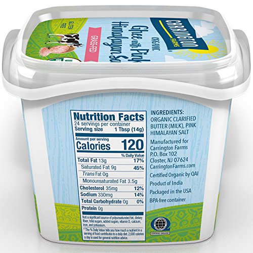 Carrington Farms Usda Organic Grass Fed Ghee With Himalayan Salt