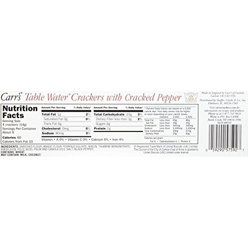 Carrs Table Water Crackers W/ Cracked Pepper-4.25 Oz, 2 Pk