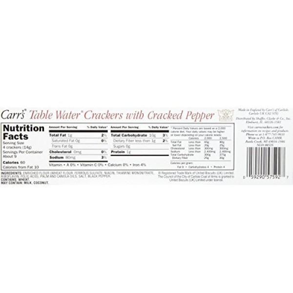 Carrs Table Water Crackers w/ Cracked Pepper-4.25 oz, 2 pk