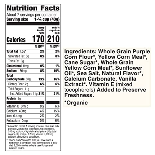 Cascadian Farm Organic Berry Vanilla Puffs Cereal, Gluten Free,