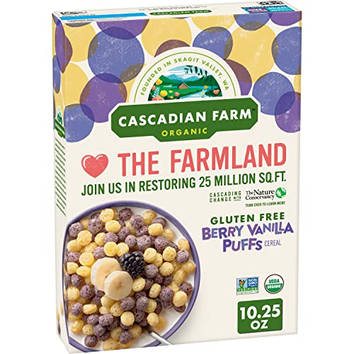 Cascadian Farm Organic Berry Vanilla Puffs Cereal, Gluten Free,