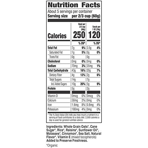 Cascadian Farm Organic Granola, Cinnamon Raisin Cereal, Resealab...