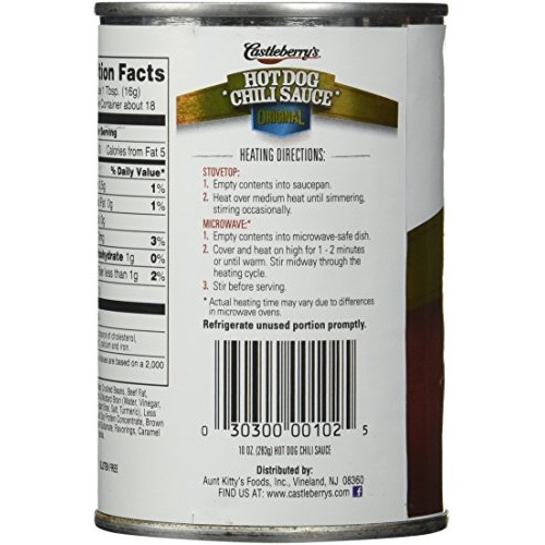 Castleberrys, Hot Dog Chili Sauce, Classic, 10oz Can Pack of 6