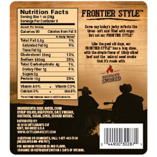 Cattlemans Cut Classic Smoked Frontier Style Beef Jerky, 6 Ounce
