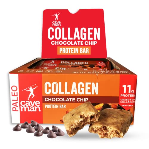 Caveman Foods Collagen Protein Bar, Chocolate Chip 1.65 oz, Low ...