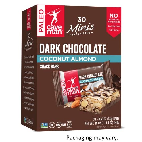 Caveman Foods Dark Chocolate Almond Coconut Mini Snack Bars, 30 ...
