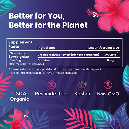 Organic Hibiscus Tea -100 Tea Bags | Organic Herbal Tea From Sin...