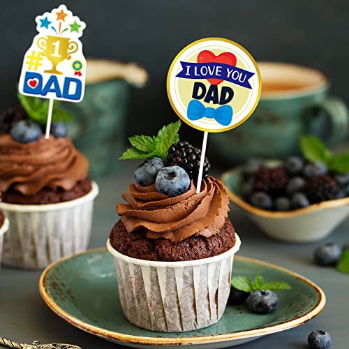 48pcs Fathers Day Cupcake Toppers Gold Foil Best Dad Birthday C...