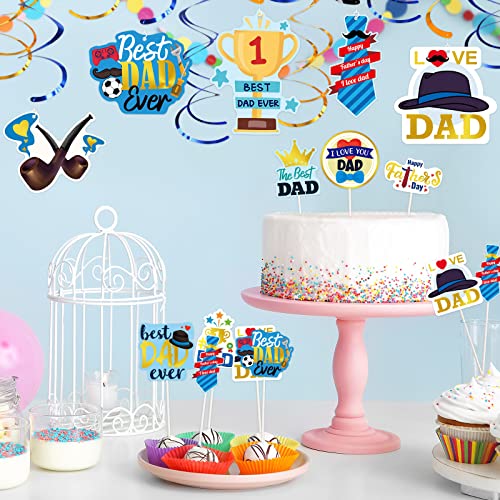 48pcs Fathers Day Cupcake Toppers Gold Foil Best Dad Birthday C...